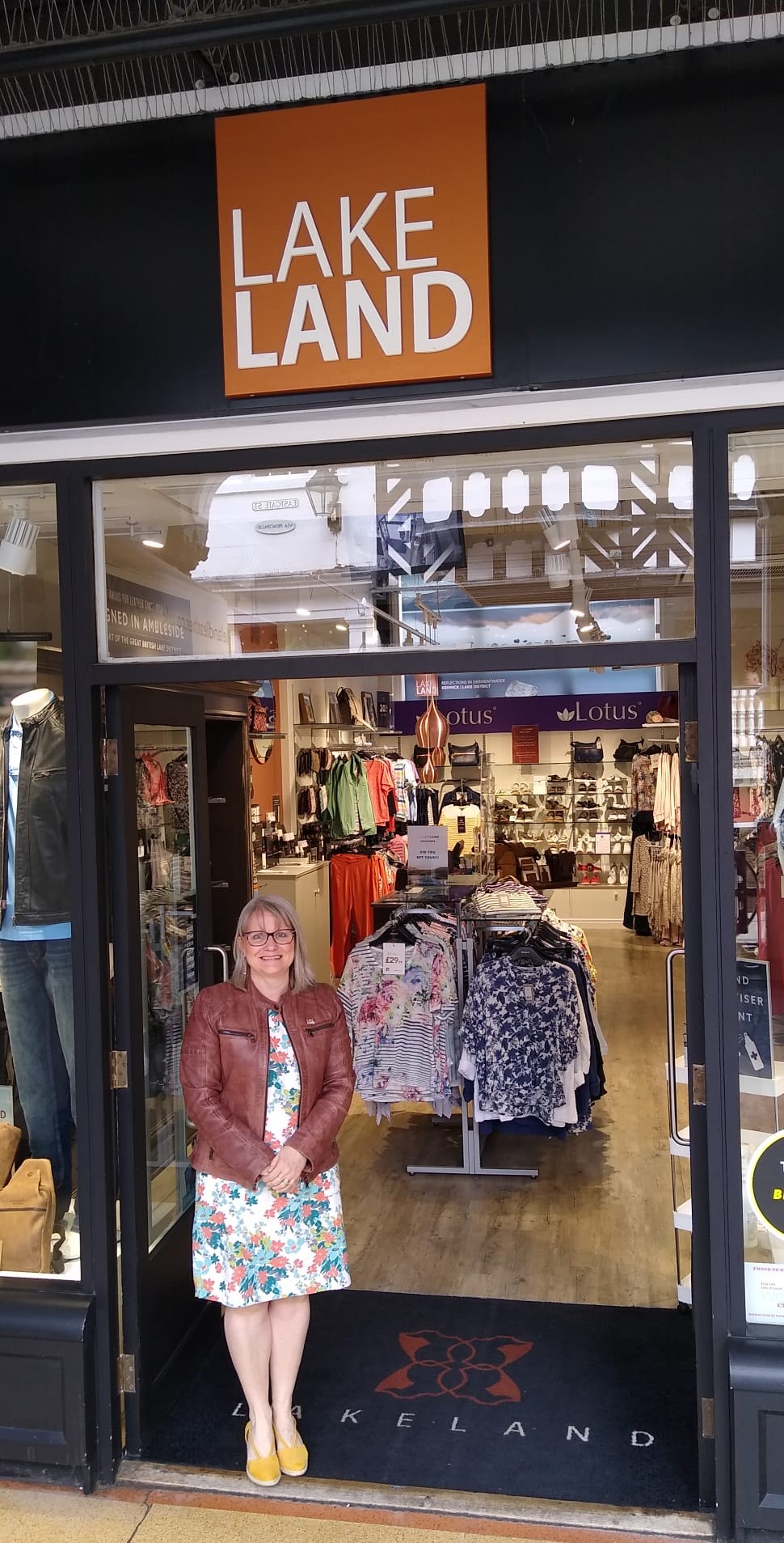 Manager Dianne outside Lakeland Leather Chester