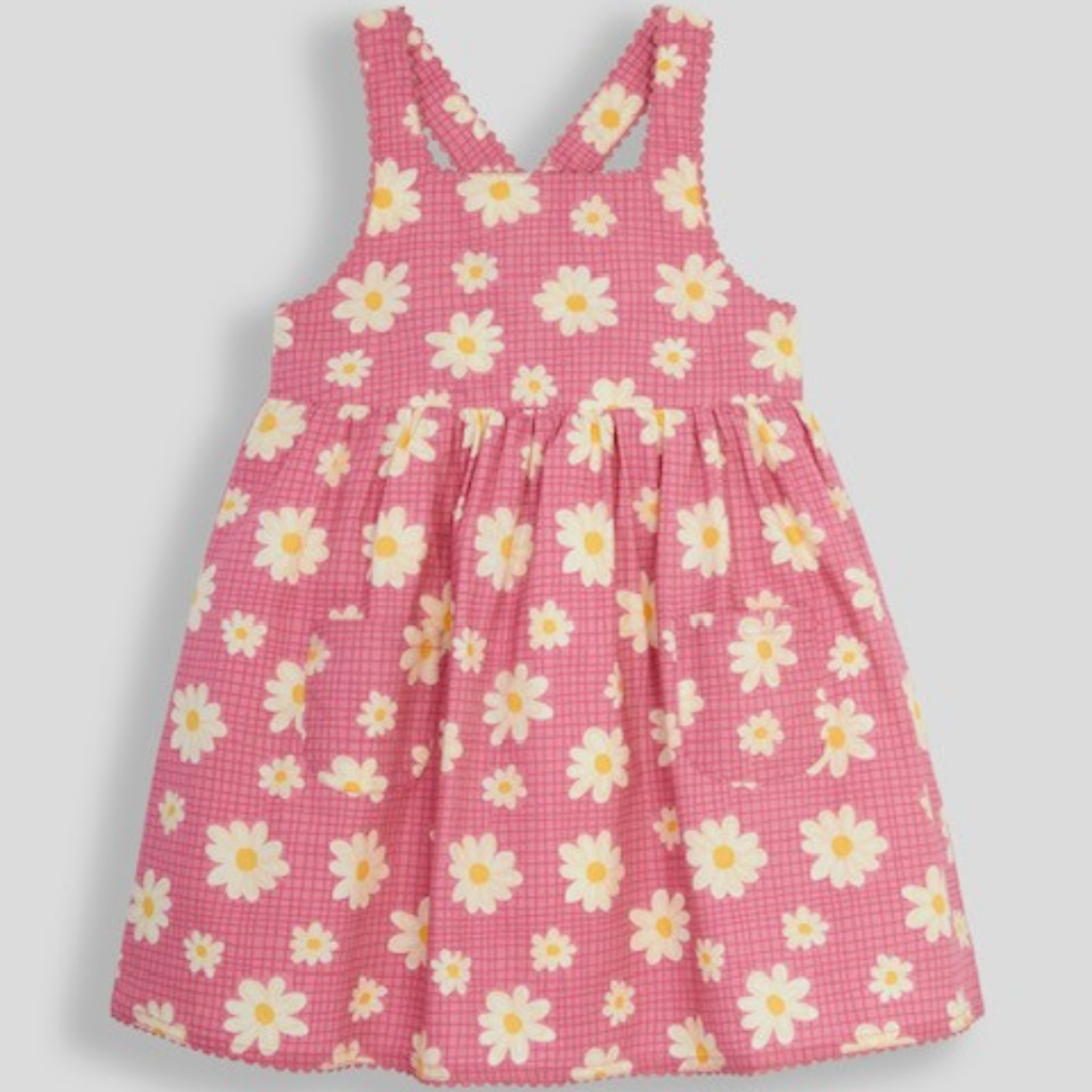 Coral Pink Daisy Cross Back dress Kids Summer in Chester