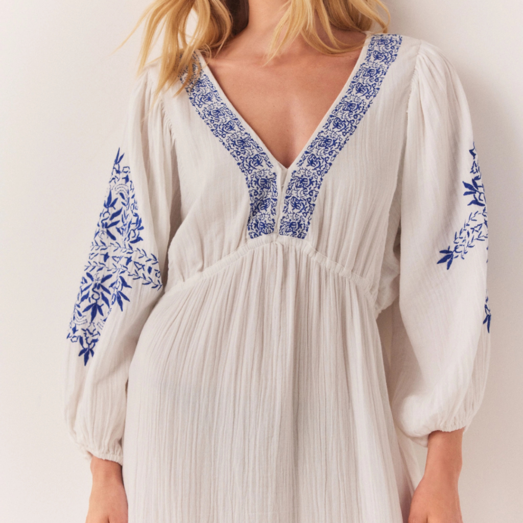 The White Company Organic Double Cotton Contrast Embroidered Maxi Summer in Chester